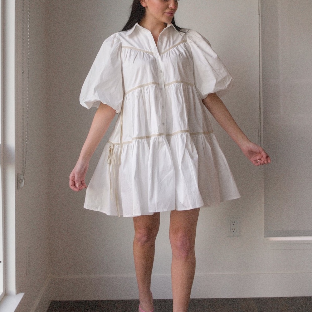The Lifestyled Co Balloon Sleeve Mini Dress with Bows L